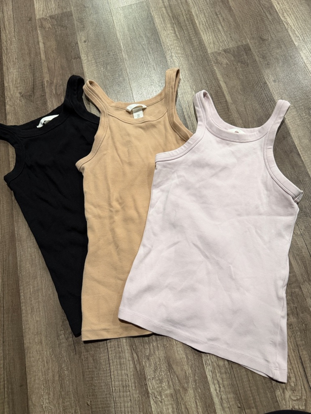 3 Pack H&M Women's Ribbed Tank Top in Black, Tan & Light Pink
